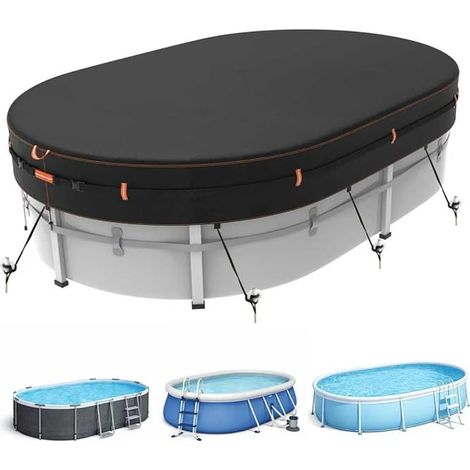 Round Pool Cover, Heavy Duty Fabric Cover for Above Ground Pools, with Tie Ropes and Nails, Wind, Tear Resistant, Water and UV Resistant, 488cm
