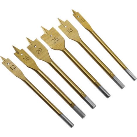 Three-point flat drill bit for woodworking, wood board opening, hexagonal handle, wood board hole expansion, flat drill bit, drill bit combination set from 10 to 25 mm (1/5)