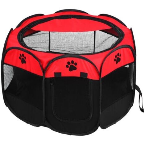 Parc Chien,Cage pliable portative pour chien et chat,enclos chien,utilisation intérieure/extérieure, rouge