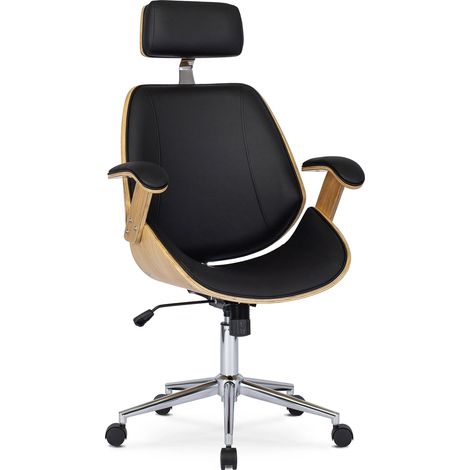 Fauteuil de bureau matelassé en bois courbé, revêtement en similicuir Fabian, chêne doré/noir Loft (1/4)