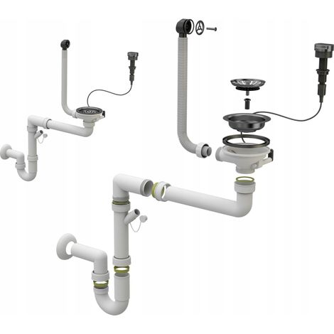 Siphon Automatique Mural Noir pour Évier en Granit Simple avec Connexion Lave-vaisselle ou Lave-linge (1/5)