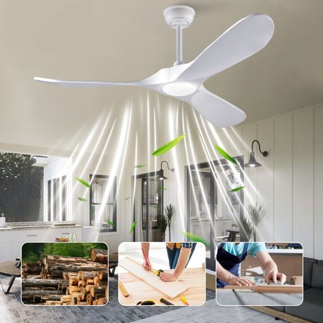 Ventilatore da soffitto con luce 132x132x30 cm in legno bianco con telecomando - MEUBLIV (1/5)