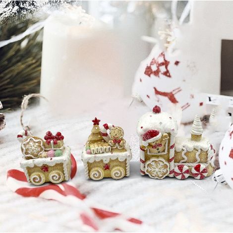 Tren navideño de tres partes hecho de resina, decoración festiva, regalo ideal, resistente al color (1/5)