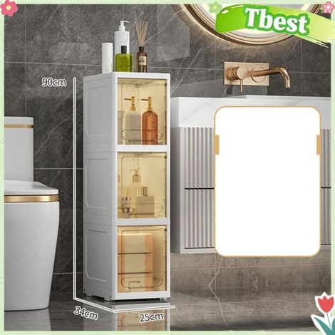 Tbest Armoire de rangement étroite en plastique pour salle de bain Armoire de sol en plastique pour salle de meuble bac 3 niveaux (1/2)