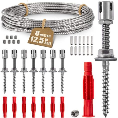 Support pour Plantes grimpantes, kit Complet en Acier Inoxydable avec Supports muraux et Corde de 3 mm (8 Supports, 12,5m de Corde)
