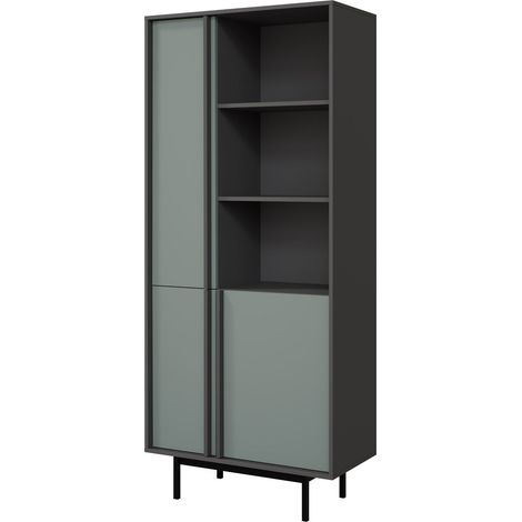 Estantería Levali 101, Verde polvoriento, Con puertas, Abierto, Aglomerado laminado, Número de puertas: 0, Número de cajones: 0, 195x83x43cm
