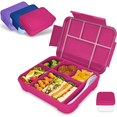 Brotdose Kinder Fächer 1300ml Auslaufsicher Lunchbox Rosa (1/5)