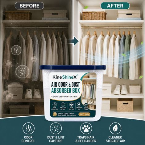 KineShineX Luftreinigungsbox 100g, für den Heimgebrauch in Kleiderschränken, Schuhschränken und Abstellräumen zur Absorption und Beseitigung von Gerüchen. (1/5)
