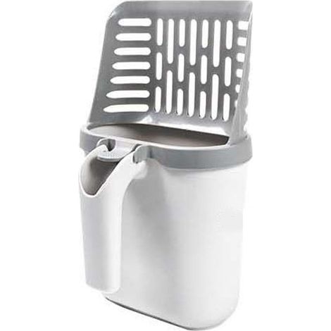 Pelle à Litière et Boîte pour Chat, Pelle à Litière pour Chat avec Poubelle et Recharge, avec Poubelle avec Déflecteur et 8 Rouleaux de Sacs Poubelles, Support de Portable (1/5)