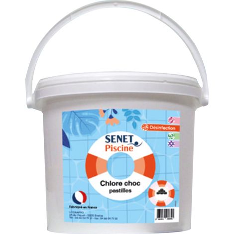 Chlore choc pastilles 20g, désinfectant choc stabilisé - Seau de 10 Kg - SENET Piscine