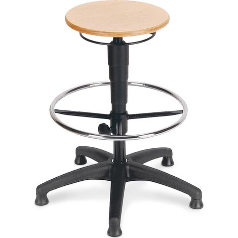 BRB Drehhocker mit Bodengleitern und Fußring, höhenverstellbar, Sitz aus Komfortablen Buche Dekor