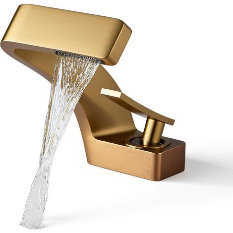Waterfall style bathroom faucet, hot and cold water, G1/2, gold, hose not included. (1/5)