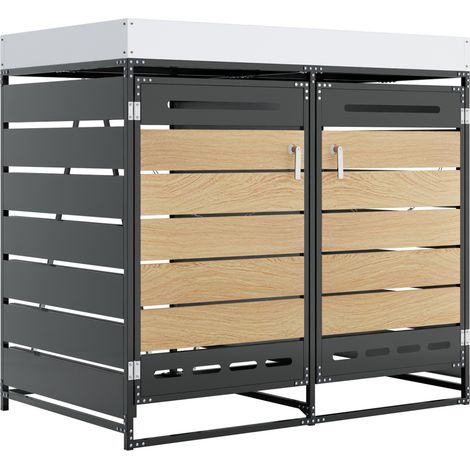 Außen-Mülltonnenbox aus schwarzem Eisen mit Pflanzkasten und 2 Fächern (1/5)