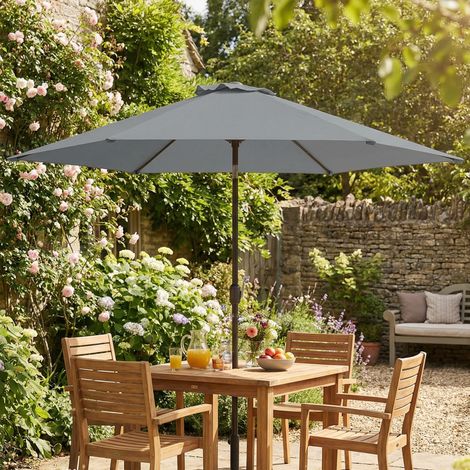 m Sonnenschirm mit Schutzhülle, Outdoor-Marktschirm mit Neigefunktion und Kurbel, Windöffnung, Grau