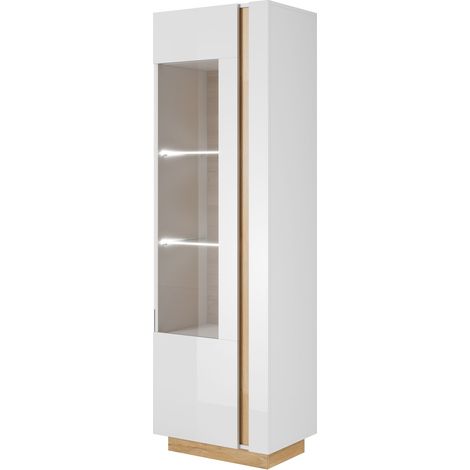 Vetrina alta, Bianco + Bianco lucido + Rovere Grandson, 60 x 193,5 x 40 cm
