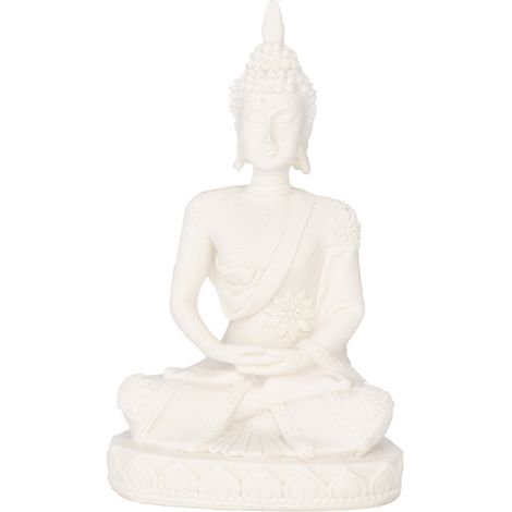 Statue Bouddha assis méditation blanche sculpture artisanale décoration intérieure ornement. (1/5)