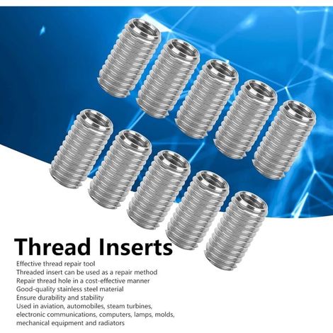 10pcs Intérieur M6 1.0 Extérieur M8 1.25 Longueur 15mm Inserts Filetés à Fente (1/4)