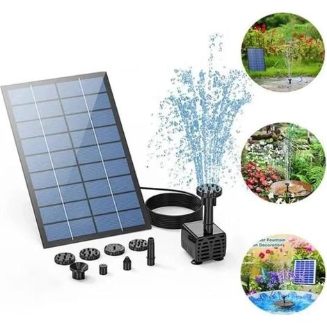 HOXILEELEOFontaine Solaire - 2.0W Pompe de Fontaine Solaire Exterieure de Jardin avec 6 Buses pour Bain d'oiseau, Piscine, Décoration d Label (1/5)