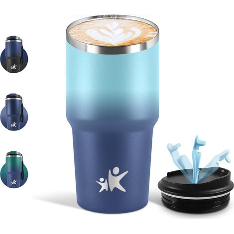 Mug Isotherme 600 ML, Réutilisable, Tasse Isotherme pour Café, Acier Inoxydable 304, Emporter, Double Paroi, Étanche Gobelet de Voyage, Anti-fuite - Bleu bébé (1/5)