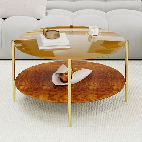tavolo soggiorno rotondo 82 cm elegante vetro oro HAVRYA (1/5)