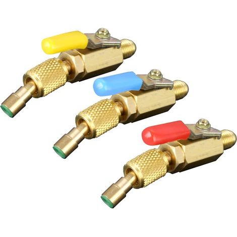 3 pièces 7/16" mâle vers 7/16" femelle 45 degrés coudé et vanne à bille d'arrêt manuelle, vanne à bille compacte coudée pour réfrigérant de climatisation (1/5)