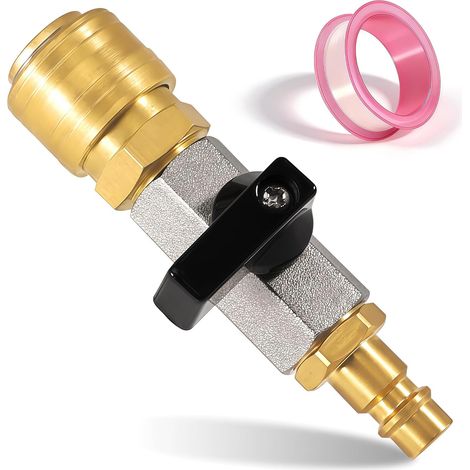 Robinet d'arrêt air comprimé 1/4 Pouce métal, vanne à Bille 1/4 Pouce 3/8, soupape de vidange 1/4, pour compresseur et Tuyau, raccord cannelé 7.2 NW (1/5)