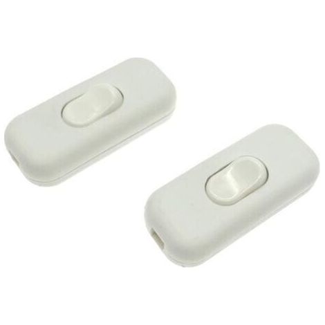 2x interrupteur de cordon en ligne bipolaire maximum 6A blanc, interrupteur en ligne isolant bipolaire, accepte 1-2 fils ronds ou plats, interrupteur torpille pour petit appareil ou la (1/4)