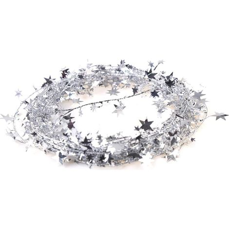 Guirlande de Noël en forme d'étoile de 7,6 m pour décoration d'arbre de Noël (argent) (1/5)