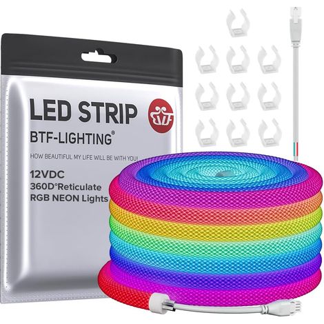 Bande LED Néon RGB Adressable WS2811 360° Lumière Ronde et Flexible 5M 50LEDs/M DC12V Étanche IP67 pour Décoration Maison Rétroéclairage TV Jeux Fête avec Effets de Poursuite(Bande Seule) (1/5)
