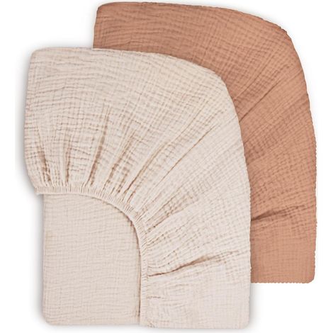 Lot de 2 Draps housses, 100% coton mousseline, ajustement élastique 360°, 60x120cm/70x140cm, pour lit bébé et lit de voyage