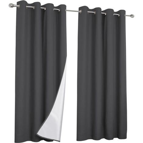 Idmarket – Lot de 2 rideaux thermiques 135x240 cm – Isolation thermique – Doublure argentée – Couleur gris anthracite – 8 œillets ronds
