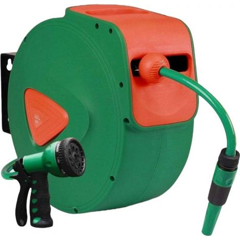 Avvolgitubo Acqua Automatico da Parete 20mt Tubo Giardino 1/2" Pistola 9 Getti
