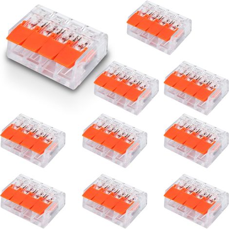 10 pinces de connexion 4 ports pour connecter trois animaux, parallèles, avec levier, connecteur de câble avec pince 0,2-4mm², pour projets de bricolage (1/5)