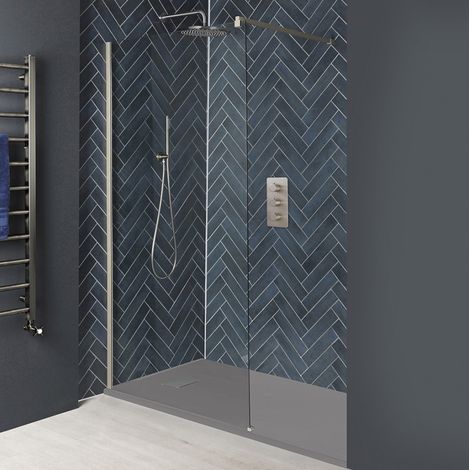 Hudson Reed Harting - Paroi de Douche Italienne avec Receveur à Effet Texturé Gris - 110cm x 70cm - Nickel Brossé (1/5)
