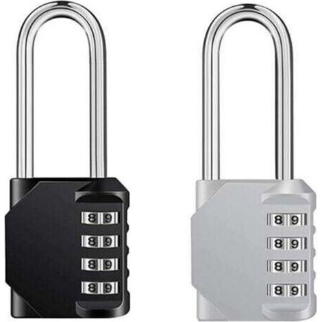 candados de combinación largos de 4 dígitos, candado de combinación Allide de zinc inoxidable para taquillas, armarios y gimnasios (negro, plata)