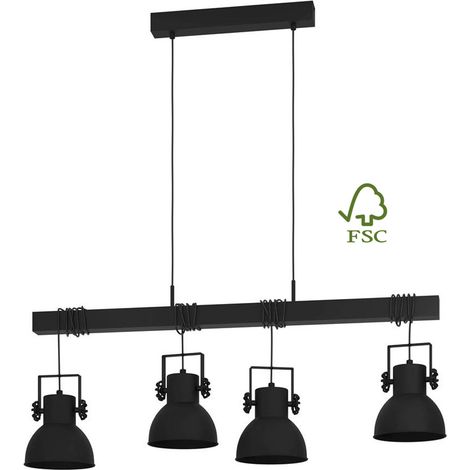 Lampe suspendue Shirebrook Steel, Black Black E27 4x40W L: 100 cm B: 25 cm H: 110 cm Dimmable (1/5)