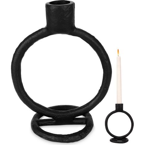 Candelabro de metal negro para vela larga decorativa de mesa de 15 cm (1/5)
