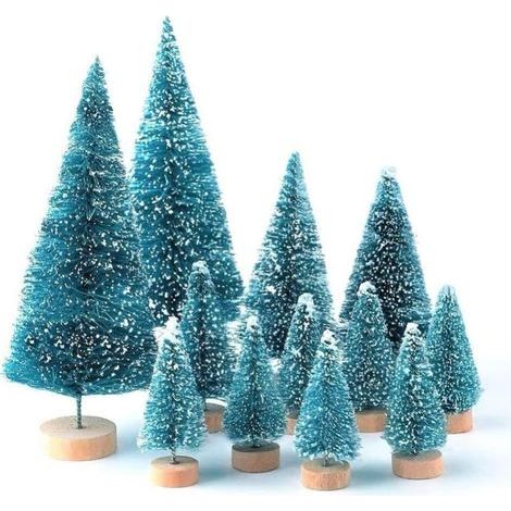 Set mit 28 künstlichen Weihnachtsbäumen, Mini-Weihnachtsbäumen, Tischdekoration für den Innenbereich, Mini-Sisal-Schneefrostbäume, Flaschenbürstenbäume (Türkis) (1/5)