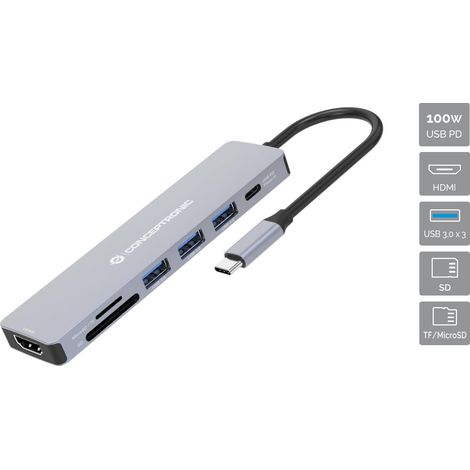 Conceptronic DONN19G 7-in-1 USB 3.2 Gen 1 Dockingstation, HDMI, USB-A 3.0 x 3