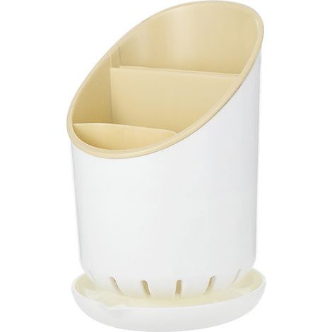 Contenitore per posate beige, scolapiatti in plastica, contenitore per posate, coltello, cucchiaio, forchetta, utensile da cucina (1/5)