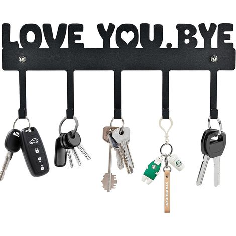 Porte-clés Murale - Porte-clés Métallique Noir Mat avec 5 Crochets - Dimensions 25 x 10 cm - Installation Sans Perçage (Adhésif ou Vis Fournis) - Pour Entrée, Garage, Appartement ou Bureau (1/5)