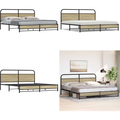 vidaXL Metallbett ohne Matratze Sonoma-Eiche 180x200 cm (1/5)