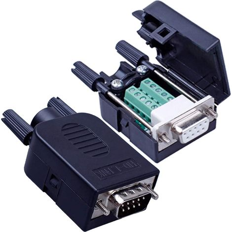 Sans soudure RS232 D-SUB série à 9 broches bornier prise adaptateur connecteur carte de dérivation avec boîtier vis longues tuyau d'échappement (mâle + femelle) (1/5)