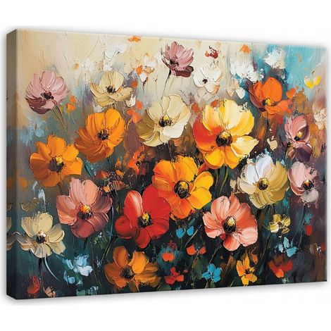 Peinture champ de fleurs pastels pour chambre salon cuisine sur toile 120x80 (1/3)