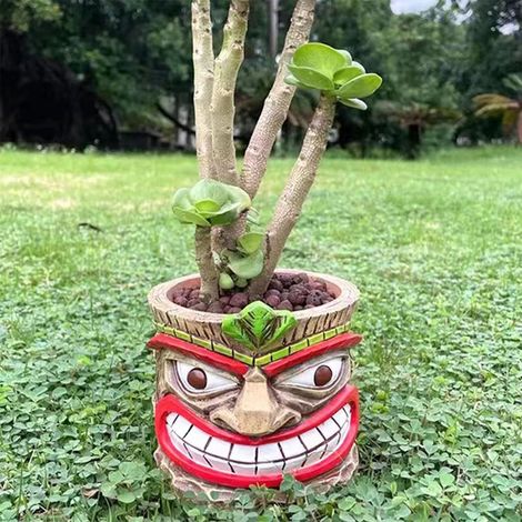Blumentopf-Skulptur Totem aus Kunstharz, UV-beständig, dekorativ, farbenfroh, für den Innen- und Außenbereich (1/5)