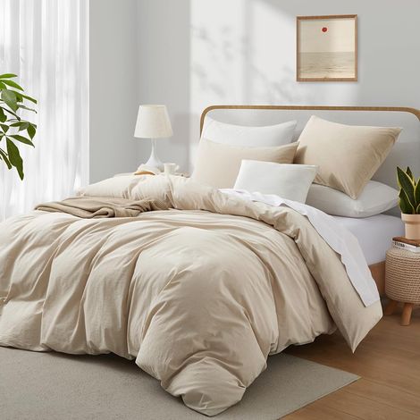 Parure de lit 135 x 200 cm en coton renforcé avec housse de couette 135 x 200 cm et 1 taie d'oreiller avec fermeture éclair, Couette 1 Personne (1/5)