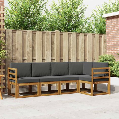 Outdoor-Sofagarnitur mit Kissen 5 pcs Natur und Anthrazit