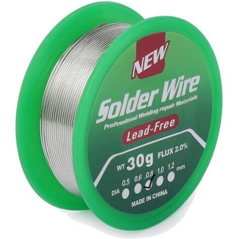5 Rouleaux d'Étain à Souder, Fil de Soudure sans Plomb 0,8 mm 30 g, fin avec noyau au flux de colophane, composition Sn99,3 % Cu0,7 % (1/5)