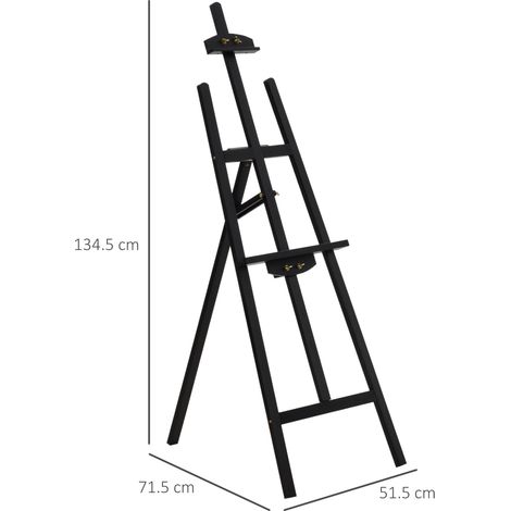 Chevalet de peinture, trépied de 135 cm pour peinture sur toile, chevalet en pin réglable, chevalet pliable et portable avec pinceau pour atelier, artiste, peintre, noir (1/5)