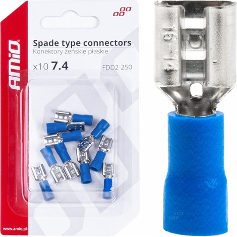 Conectores planos hembra aislados de 7,4 mm x 1,5-2,5 mm², 15 A, 10 unidades, amio-03067 (1/4)